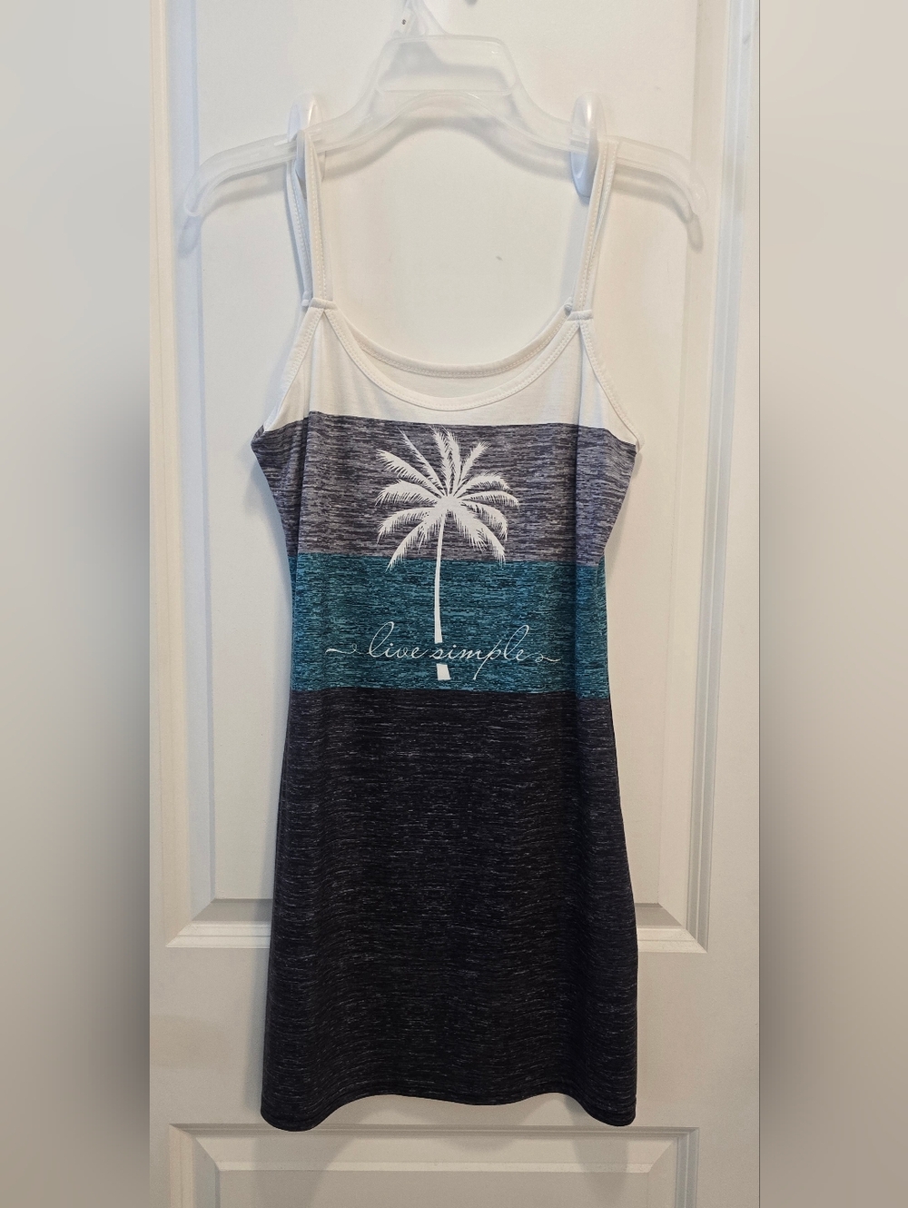 Palm Tree Graphic Striped Tank Dress - Size Small